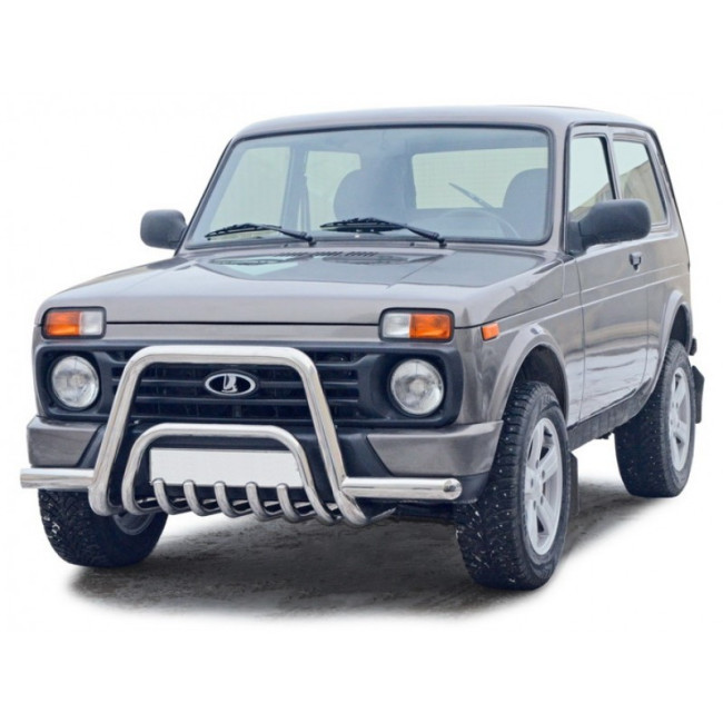 Кенгурин «Низкий» с усами и дополнительной  защитой двигателя для LADA 4x4 Urban (d63,5) купить в интернет-магазине tuning63