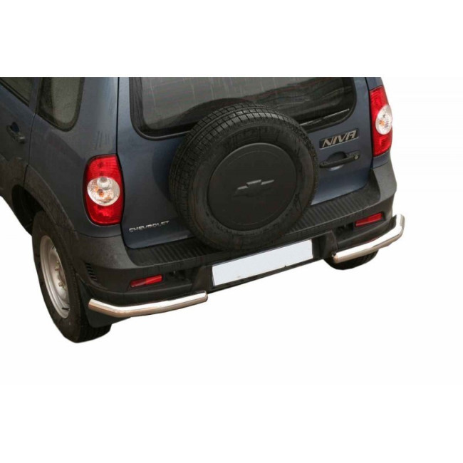 Защита заднего бампера угловая «Уголки» ВАЗ 2123 "Chevrolet Niva" RS (d 63.5), цельная, нержавеющая сталь купить в интернет-магазине tuning63