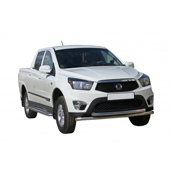 Защита переднего бампера «Труба двойная» (d63,5) для SsangYong Actyon Sports (2012-2015) купить в интернет-магазине tuning63