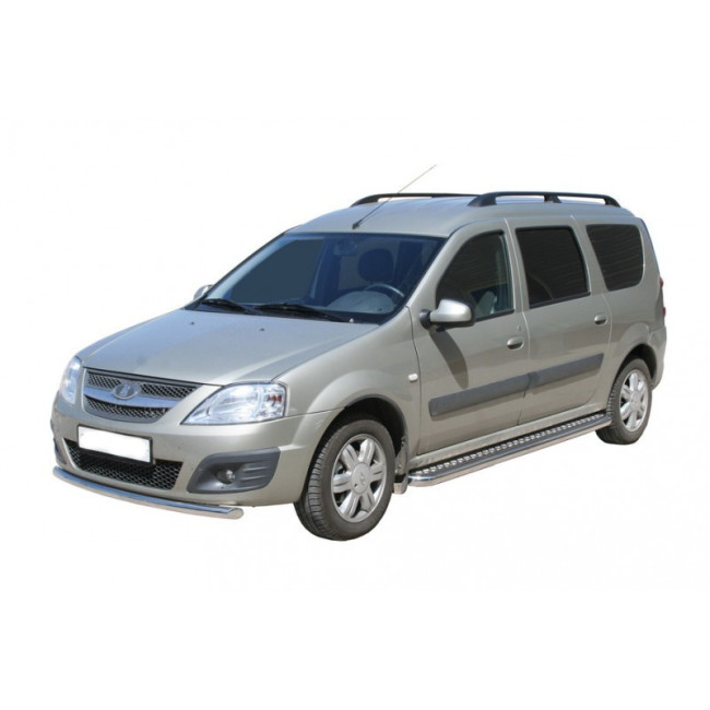 Защита порогов с алюминиевым листом для LADA Largus (d51), нержавеющая сталь купить в интернет-магазине tuning63
