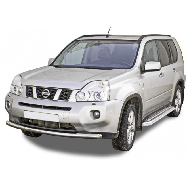 Защита порогов с алюминиевыми накладками (d63,5) для Nissan X-trail (2007-2015) купить в интернет-магазине tuning63