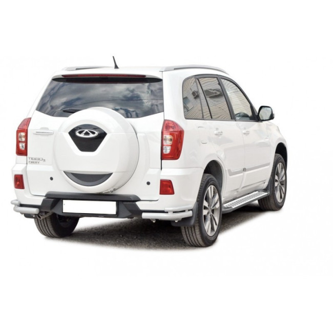 Защита заднего бампера «Уголки двойные» (d63,5) для Chery Tiggo 3 (2017-2018) купить в интернет-магазине tuning63