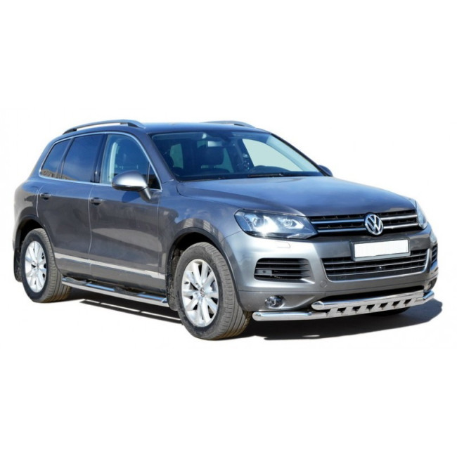 Защита переднего бампера «Труба двойная» (d63,5) для Volkswagen Touareg (2010-2016) купить в интернет-магазине tuning63
