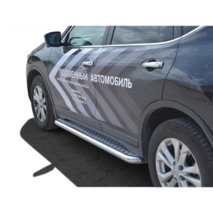 Защита порогов с алюминиевыми накладками (d63,5) для Nissan X-trail (2013-н.в.)