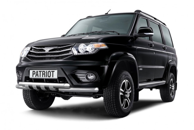 Защита переднего бампера двойная с клыками 63/63мм (НПС) УАЗ 3163 Patriot (2014-н.в.) купить в интернет-магазине tuning63