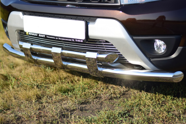 Защита переднего бампера двойная с пластинами (НПС) Renault Duster 2016- купить в интернет-магазине tuning63 Защита переднего бампера двойная с пластинами (НПС) Renault Duster 2016- купить в интернет-магазине tuning63