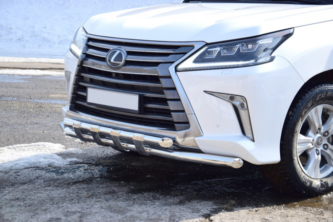 Защита переднего бампера двойная с пластинами 63/63мм (НПС) LEXUS 450D 2015- купить в интернет-магазине tuning63