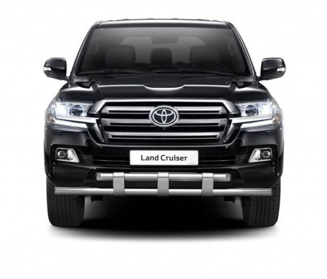 Защита переднего бампера двойная с пластинами 63/63мм (НПС) Toyota Land Cruiser 200 (2014-) купить в интернет-магазине tuning63