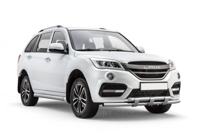 Защита переднего бампера двойная с пластинами Ø63/63мм (НПС) LIFAN X60 (2017-н.в.) купить в интернет-магазине tuning63