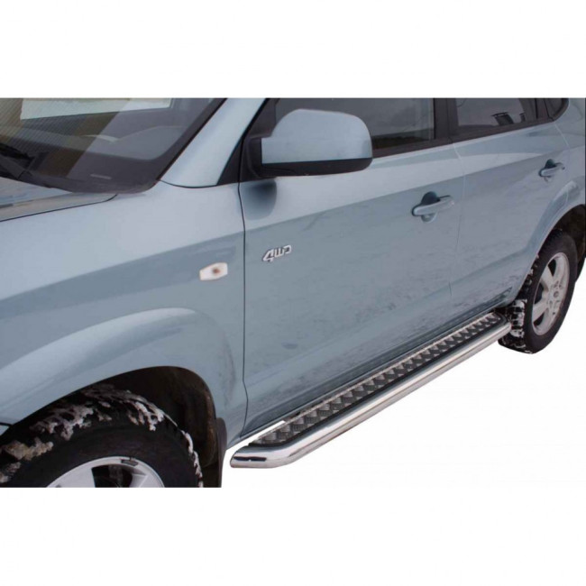Защита порогов с алюминиевым листом (d63,5) для Hyundai Tucson (2004-2010) купить в интернет-магазине tuning63
