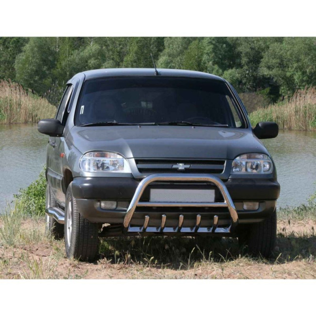 Кенгурин с дополнительной защитой двигателя «Низкий» (d63.5) ВАЗ 2123 "Chevrolet Niva", нержавеющая сталь купить в интернет-магазине tuning63