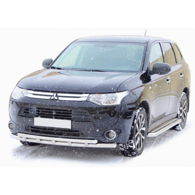 Защита порогов с алюминиевым листом (d63,5) для Mitsubishi Outlander (2014-2016) купить в интернет-магазине tuning63